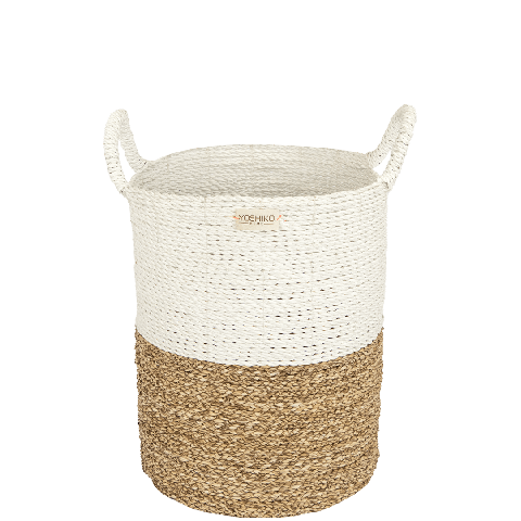 wit beige mand van riet voor kamerplant