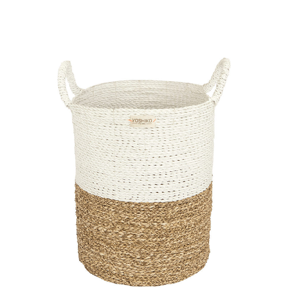wit beige mand van riet voor kamerplant