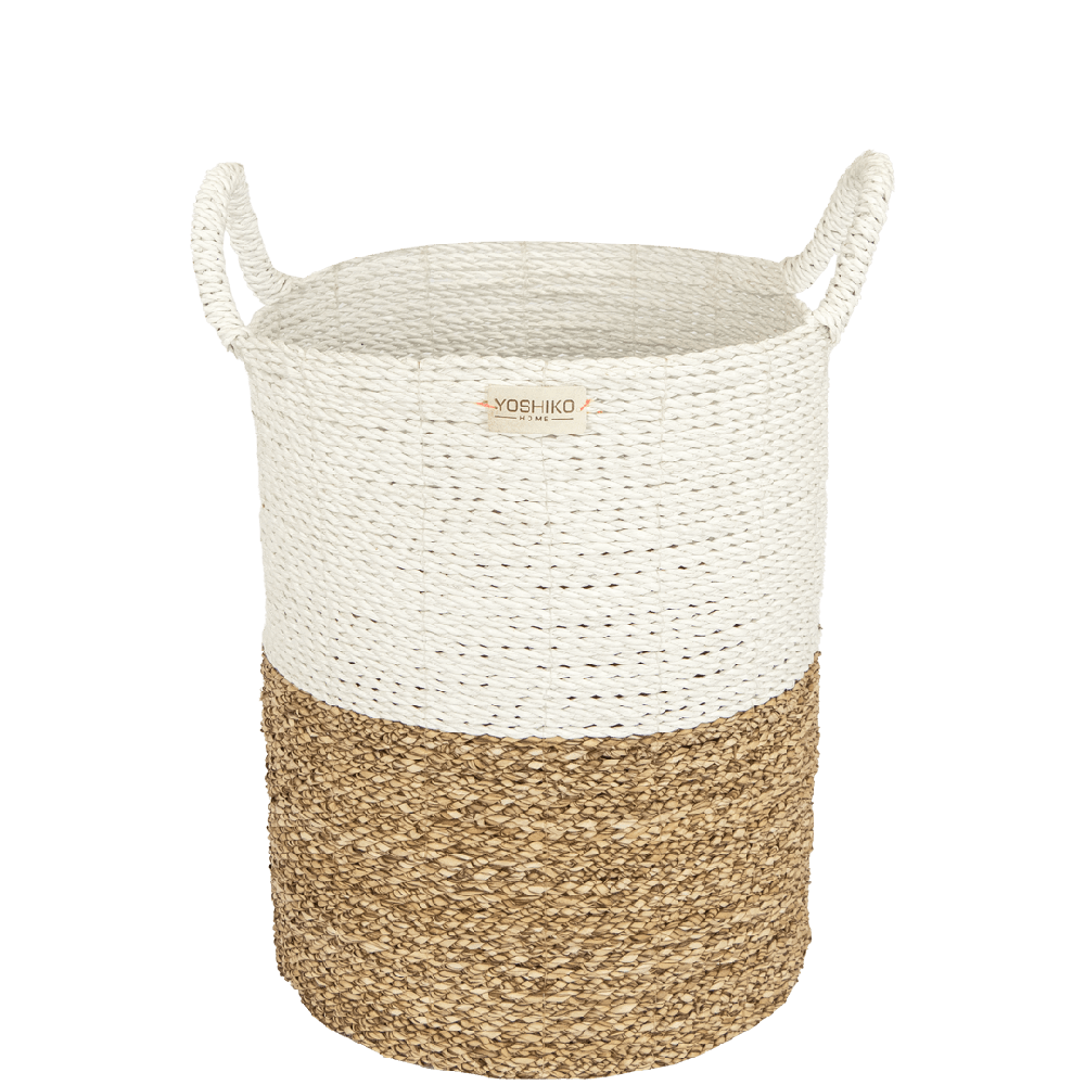 bloempot mand van zeegras wit beige